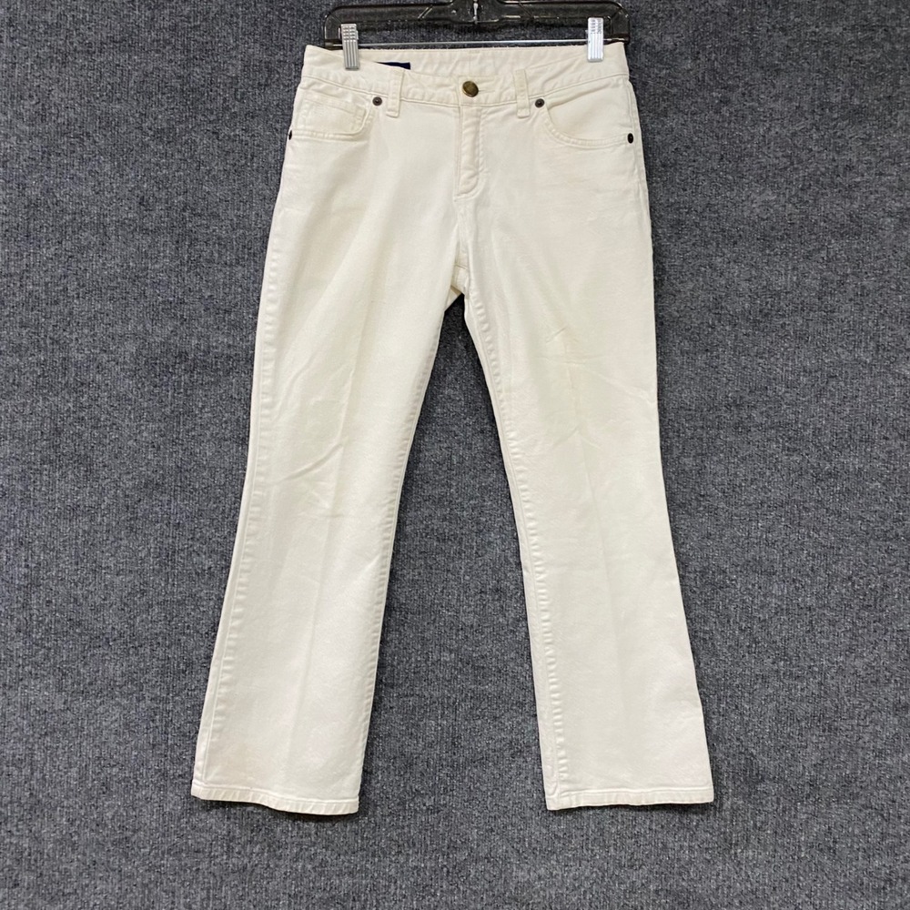 Lands End Womens Ivory Corduroy Pants Petite 4P Straight Leg Off White 182544